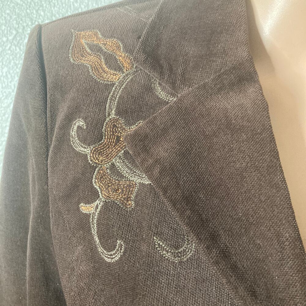 90 Ninety Blazer Womens M Embroidered Brown Floral Tailored Jacket - Picture 11 of 12